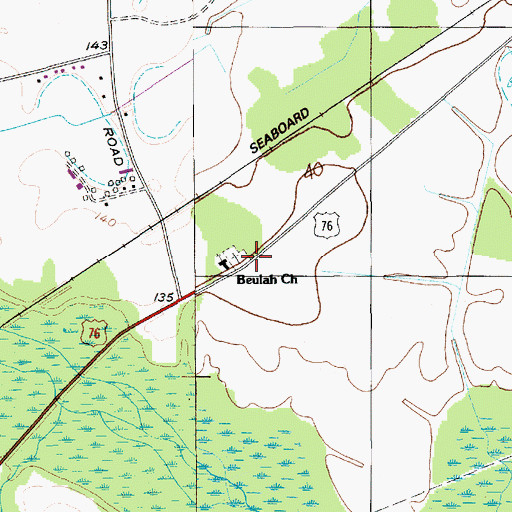Topographic Map of Beulah Church, SC