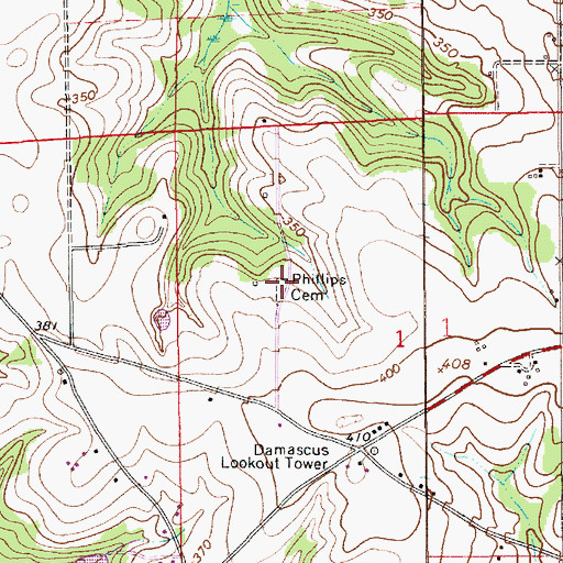 Topographic Map of Phillips Cemetery, AL