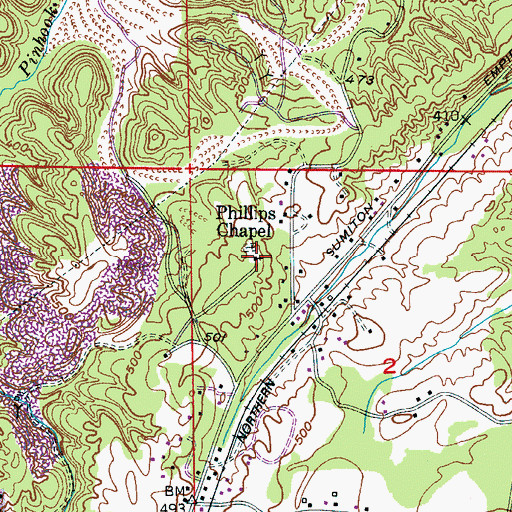 Topographic Map of Phillips Chapel, AL