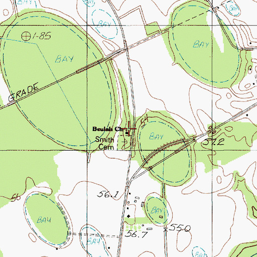 Topographic Map of Beulah Church, SC