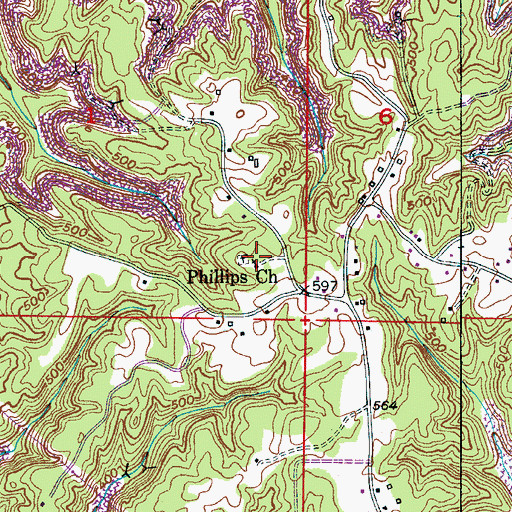 Topographic Map of Phillips Church, AL