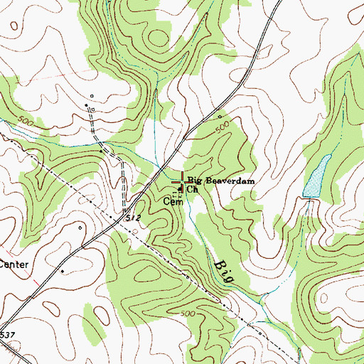 Topographic Map of Big Beaverdam Church, SC