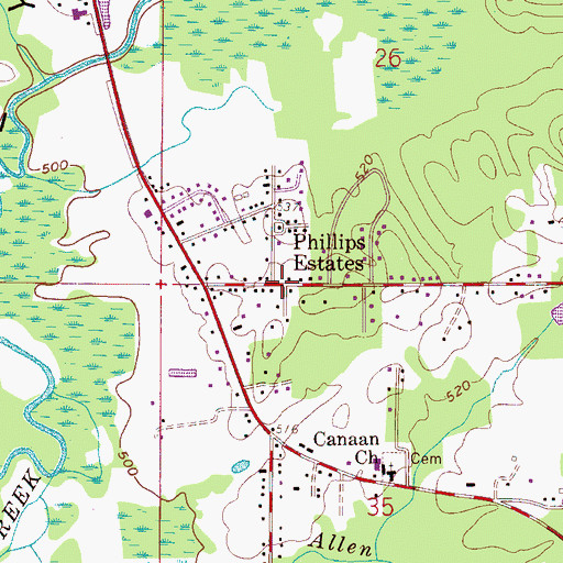 Topographic Map of Phillips Estates, AL