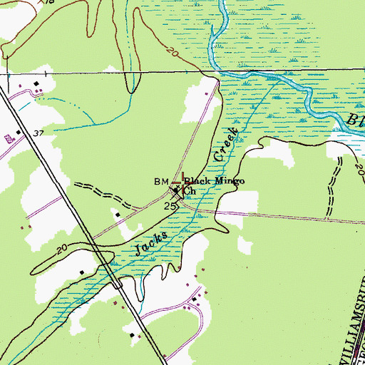Topographic Map of Black Mingo Church, SC