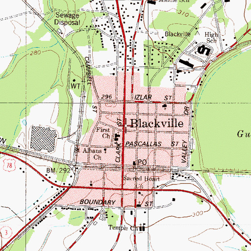 Topographic Map of Blackville, SC
