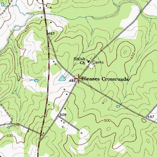 Topographic Map of Bleases Crossroads, SC