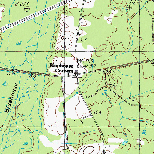 Topographic Map of Bluehouse Corners, SC