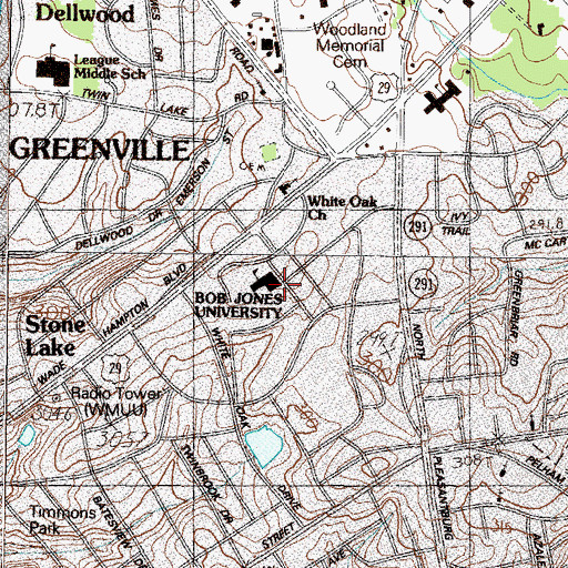 Topographic Map of Bob Jones University, SC