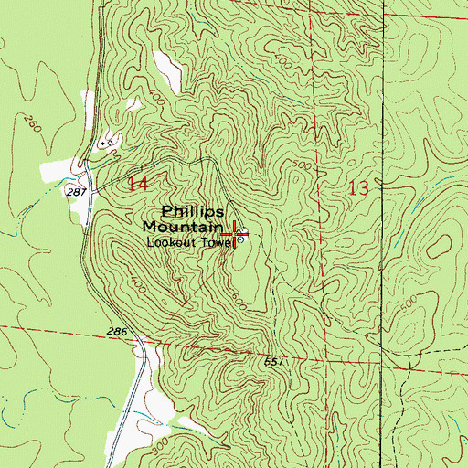 Topographic Map of Phillips Mountain, AL