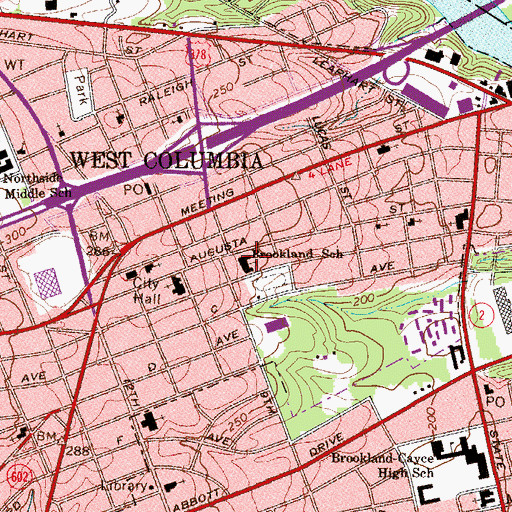 Topographic Map of Brookland School, SC