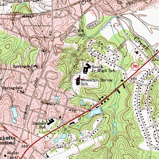 Topographic Map of Brooklyn Spring School, SC