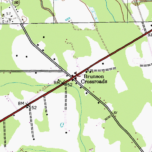 Topographic Map of Brunson Crossroads, SC
