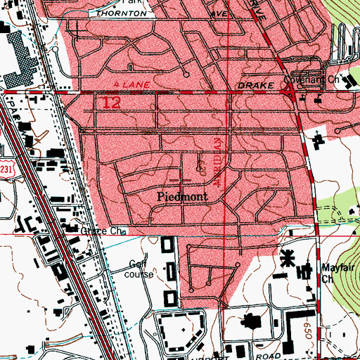 Topographic Map of Piedmont, AL