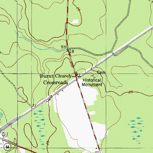 Topographic Map of Burnt Church Crossroads, SC