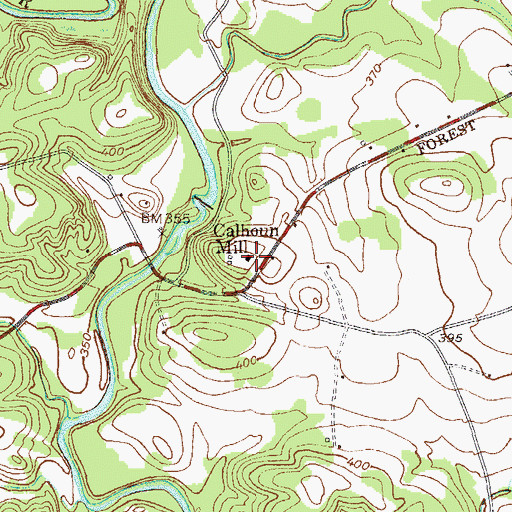 Topographic Map of Calhoun Mill, SC