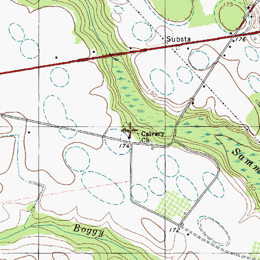 Topographic Map of Calvary Church, SC