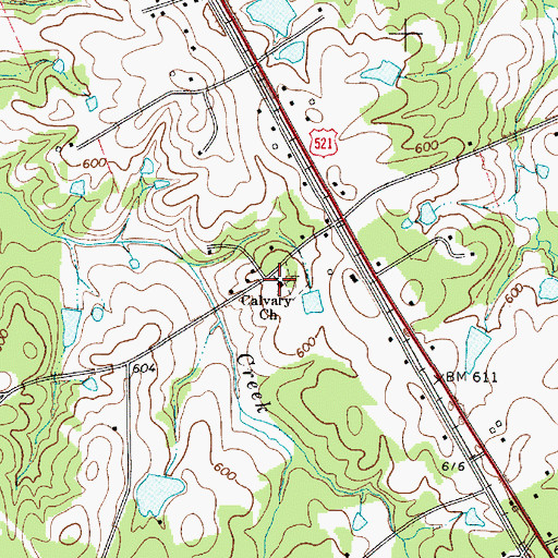 Topographic Map of Calvary Church, SC