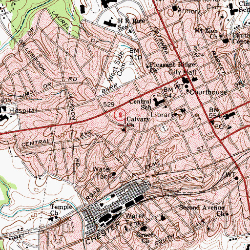 Topographic Map of Calvary Church, SC