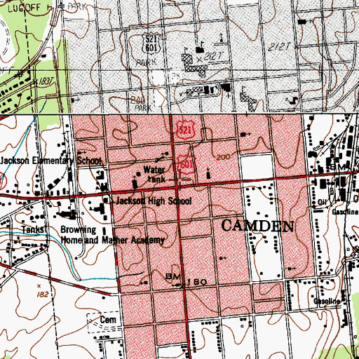 Topographic Map of Camden, SC