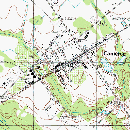 Topographic Map of Cameron, SC