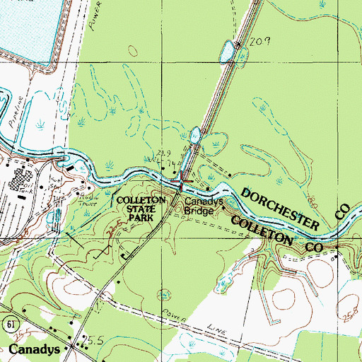 Topographic Map of Canadys Bridge, SC