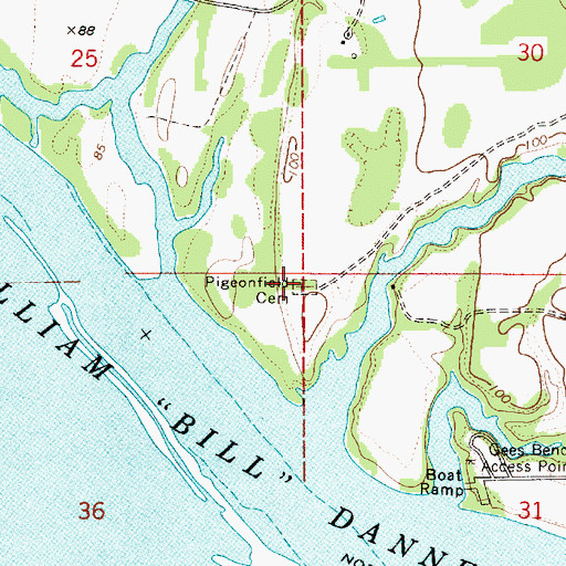 Topographic Map of Pigeonfield Cemetery, AL