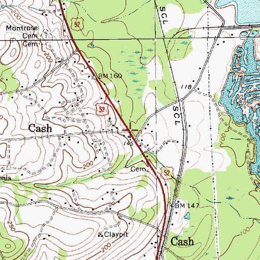 Topographic Map of Cash, SC