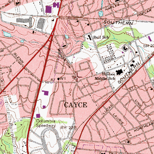 Topographic Map of Cayce, SC
