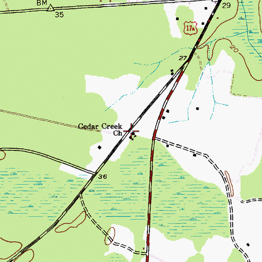 Topographic Map of Cedar Creek Church, SC