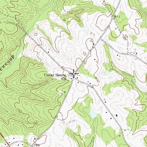 Topographic Map of Cedar Grove Baptist Church, SC