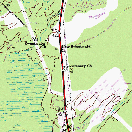 Topographic Map of Centenary Church, SC