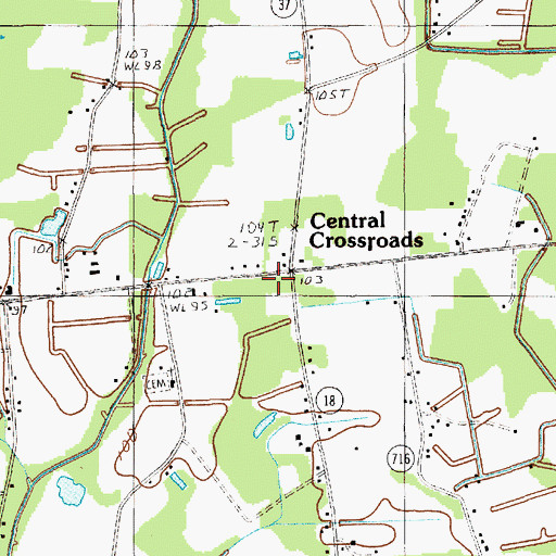 Topographic Map of Central Crossroads, SC