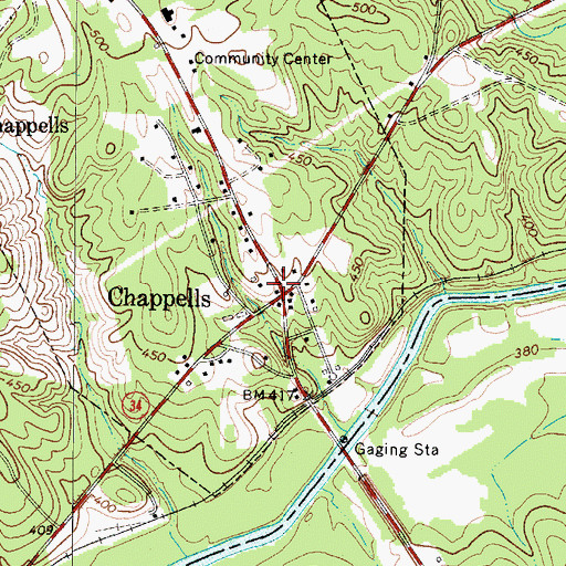 Topographic Map of Chappells, SC