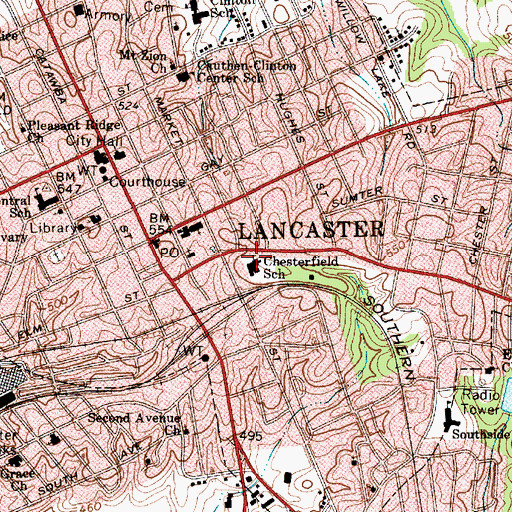 Topographic Map of Chesterfield School, SC