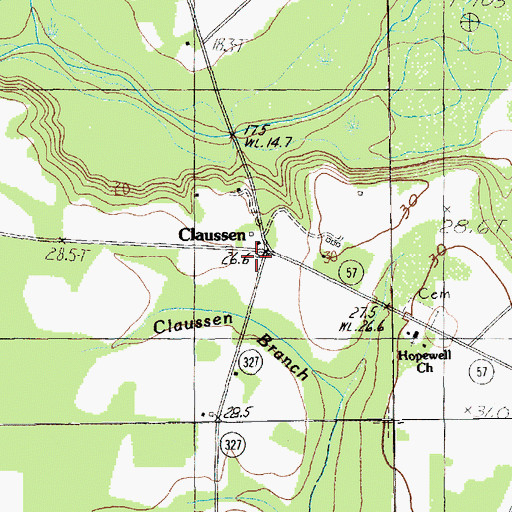 Topographic Map of Claussen, SC