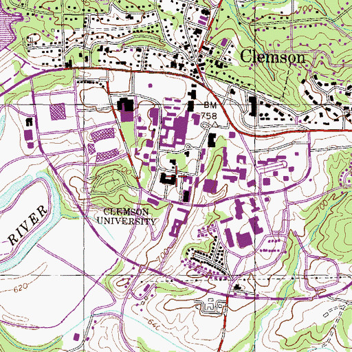 Topographic Map of Clemson University, SC