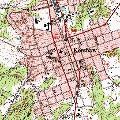 Topographic Map of Clinton Church, SC