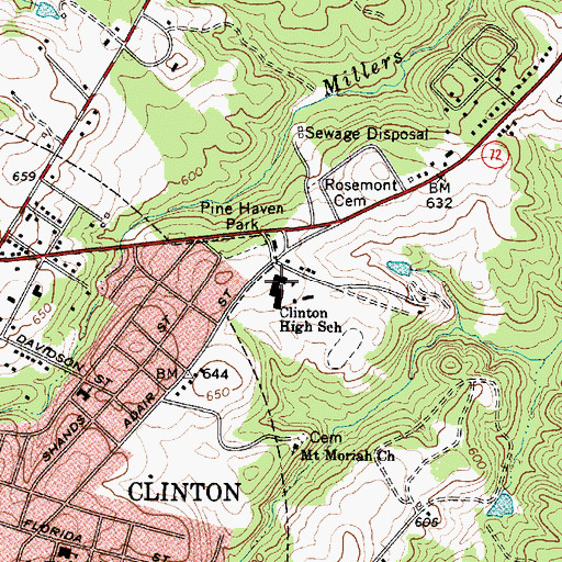Topographic Map of Clinton High School, SC