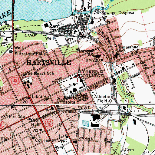 Topographic Map of Coker College, SC