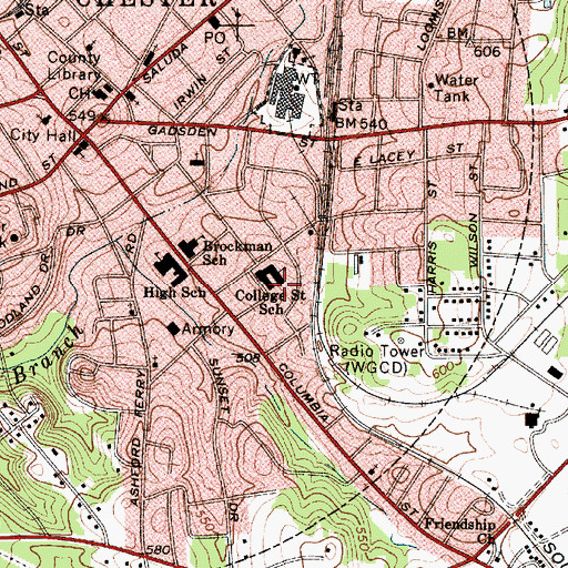 Topographic Map of College Street School, SC