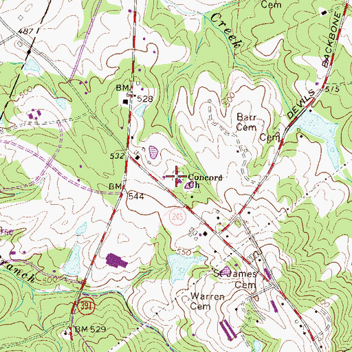 Topographic Map of Concord Church, SC