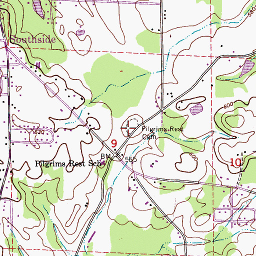 Topographic Map of Pilgrims Rest Cemetery, AL