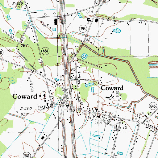 Topographic Map of Coward, SC