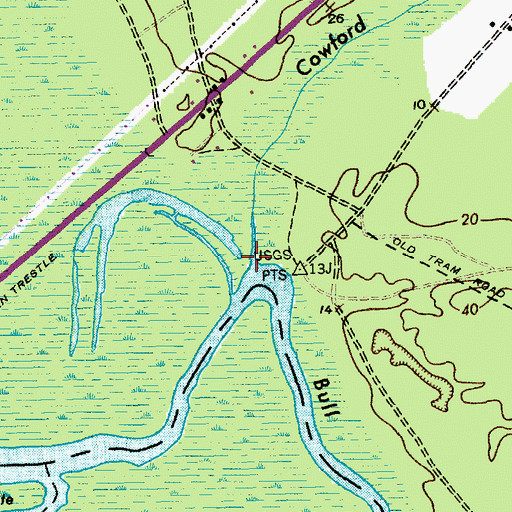 Topographic Map of Cowford Swamp, SC
