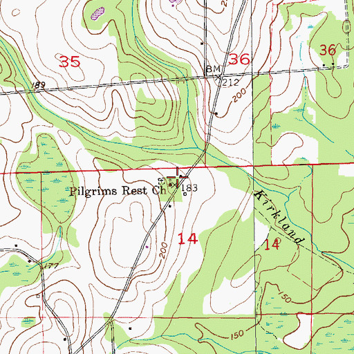 Topographic Map of Pilgrims Rest Church, AL