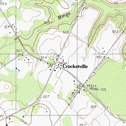 Topographic Map of Crocketville, SC