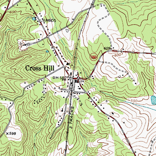 Topographic Map of Cross Hill, SC