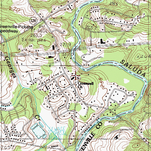 Topographic Map of Crosswell Baptist Church, SC