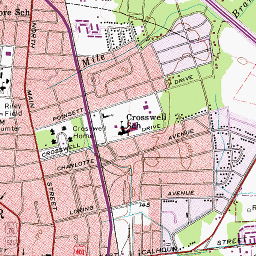 Topographic Map of Crosswell School, SC