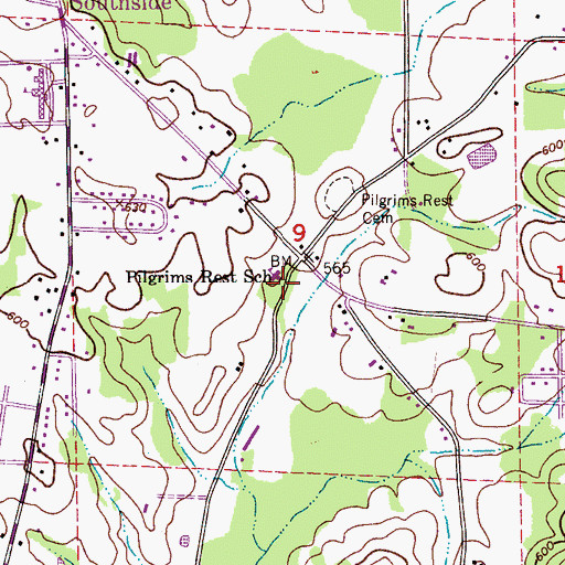 Topographic Map of Pilgrims Rest School, AL